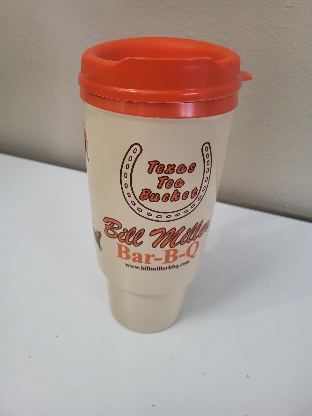 Thermo Serv Bill Miller Bar-B-Q 34oz Deluxe Texas Tea Bucket Travel Cup Mug